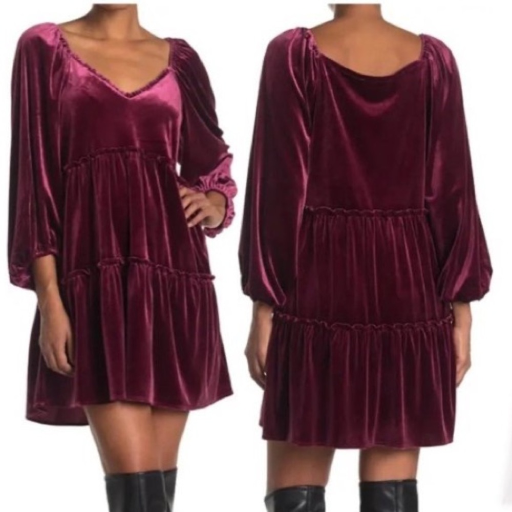 Betsey Johnson v-neck velvet tiered long sleeve babydoll dress